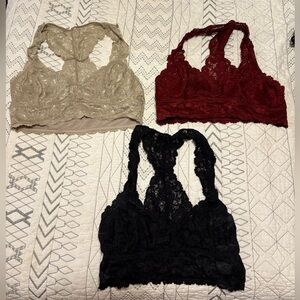 Lace Bralette Set in Beige, Red, and Black